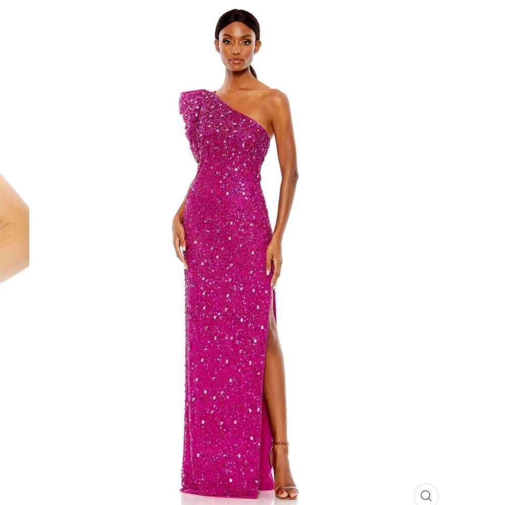 Mac Duggal 10912 Womens Pink EMBELLISHED PUFF ONE SHOULDER COLUMN GOWN